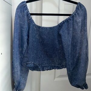 Blue Smocked Off-Shoulder Top
